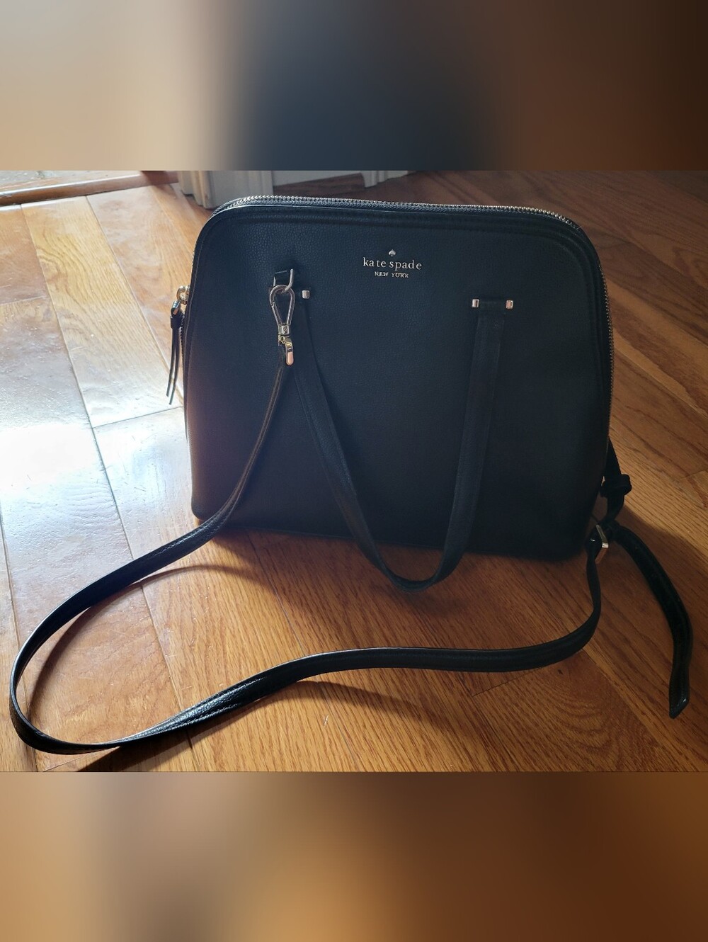 Kate Spade black leather dome satchel with crossbody strap Excellent Condition